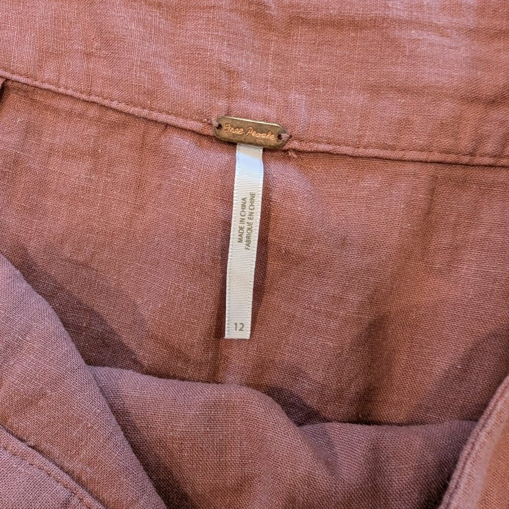 FREE PEOPLE "Ruffle My Feather" Wrap Skirt 12 Dusky Blush Muted Red Ruffle Hem - Picture 5 of 7